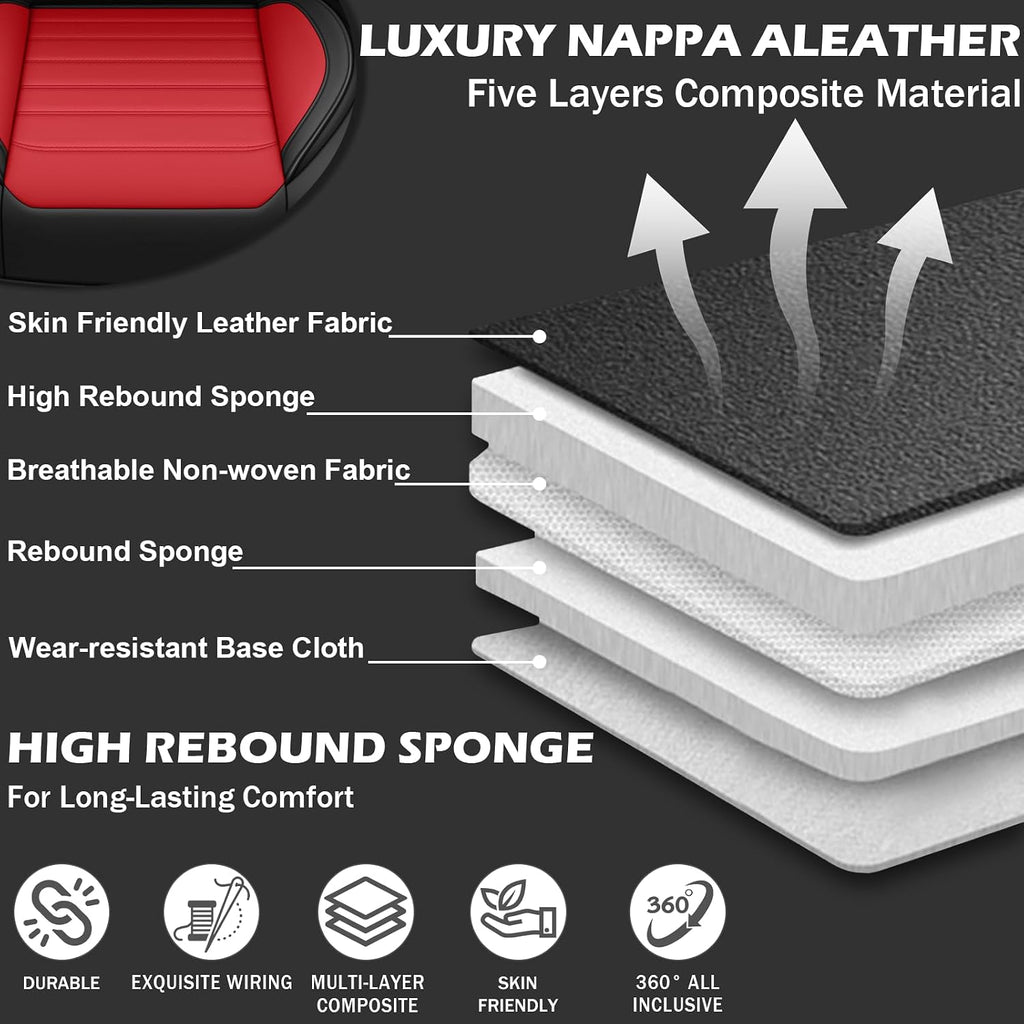 Car Seat Cover Full Set for Kia EV9 Seat Covers 2024-2025, Nappa Leather Waterproof Seat Covers for Cars, Airbag Compatible, Universal Automotive Seat Covers(Luxury Full Set/Black Red)