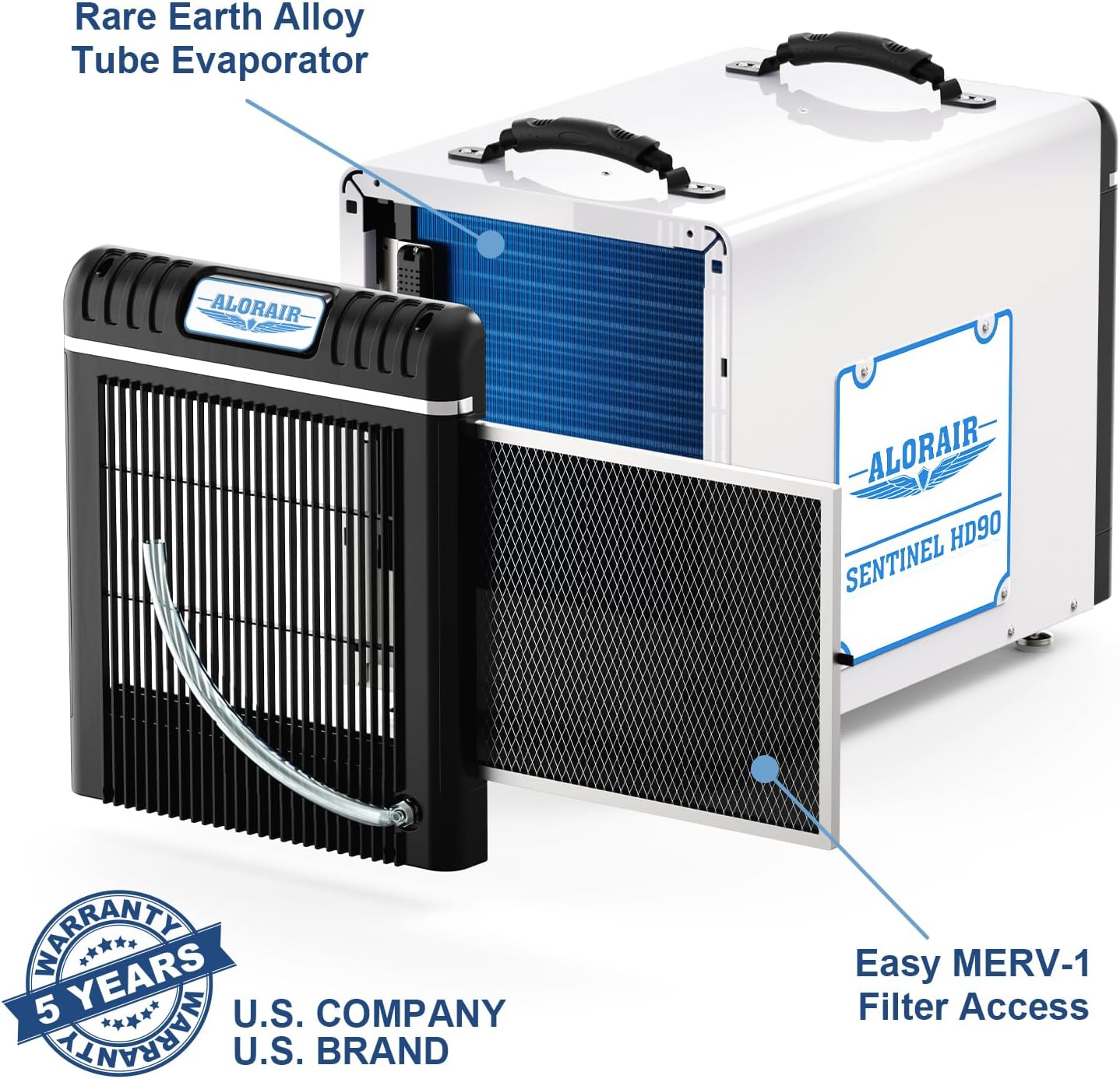 ALORAIR Basement/Crawl Space Dehumidifiers 198 Pint (Saturation), 90 PPD (AHAM), Auto Defrosting System, Commercial Dehumidifier