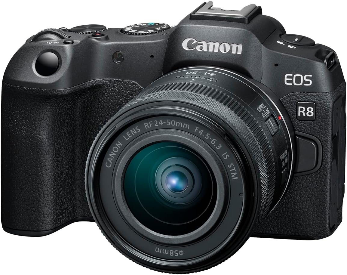 Canon EOS R8 Content Creator Kit, Full-Frame Hybrid Mirrorless Camera with Tripod & Stereo Microphone, 24.2 Megapixel CMOS Image Sensor, 4K Video, RF Mount, Vlogging Camera, Black