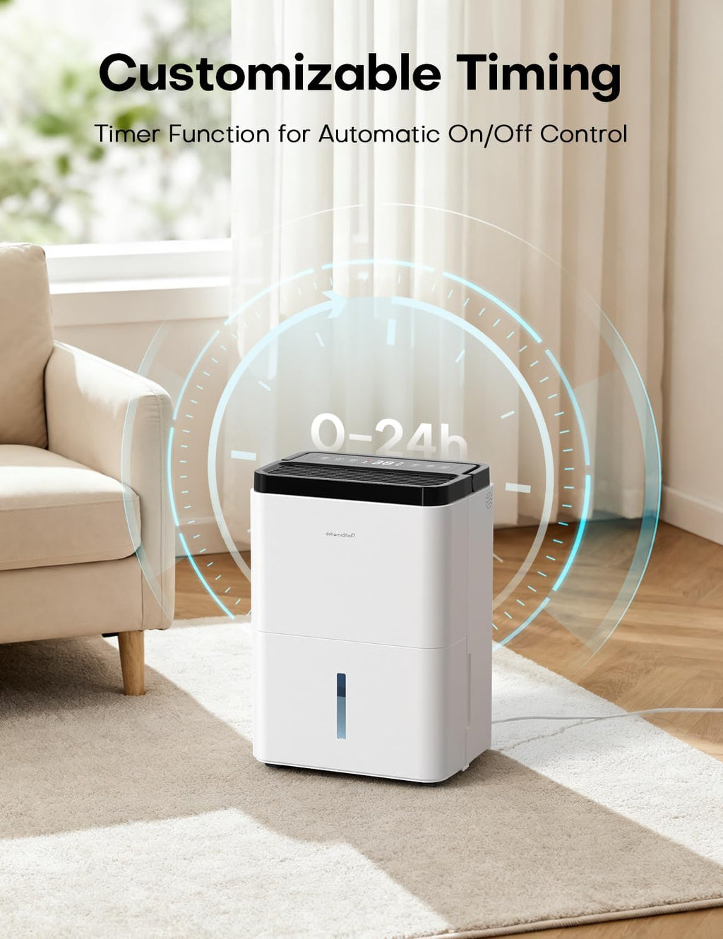 3000 Sq.Ft Dehumidifiers for Home with Drain Hose 35 Pints, Compressor Dehumidifier Smart Humidity Control, 3 Modes, 24H Timer, Auto-Defrost, Dry Clothes Dehumidifiers for Basement Bathroom Bedroom
