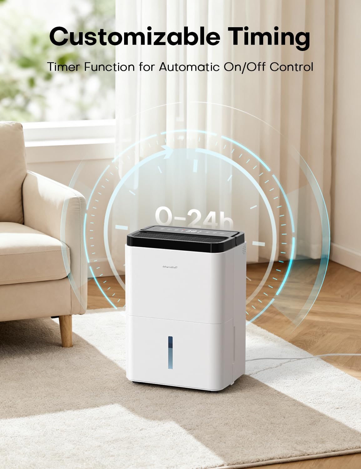 3000 Sq.Ft Dehumidifiers for Home with Drain Hose 35 Pints, Compressor Dehumidifier Smart Humidity Control, 3 Modes, 24H Timer, Auto-Defrost, Dry Clothes Dehumidifiers for Basement Bathroom Bedroom