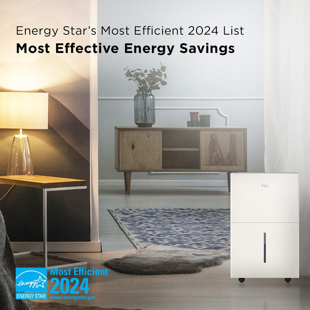 TCL 3000 Sq. Ft. Smart Dehumidifier, Energy Star Most Efficient 2024, Ultra-compact, 32 Pints Per Day, for Whole House, Basement, Bathroom & Bedroom, Compatible with Alexa/Google Assistant, (H32D44W)