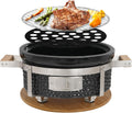 Yakitori Ceramic Charcoal Grill, Japanese Style Tabletop BBQ With Bamboo Heat Shield For Indoor/Outdoor, Round, DIA-14'