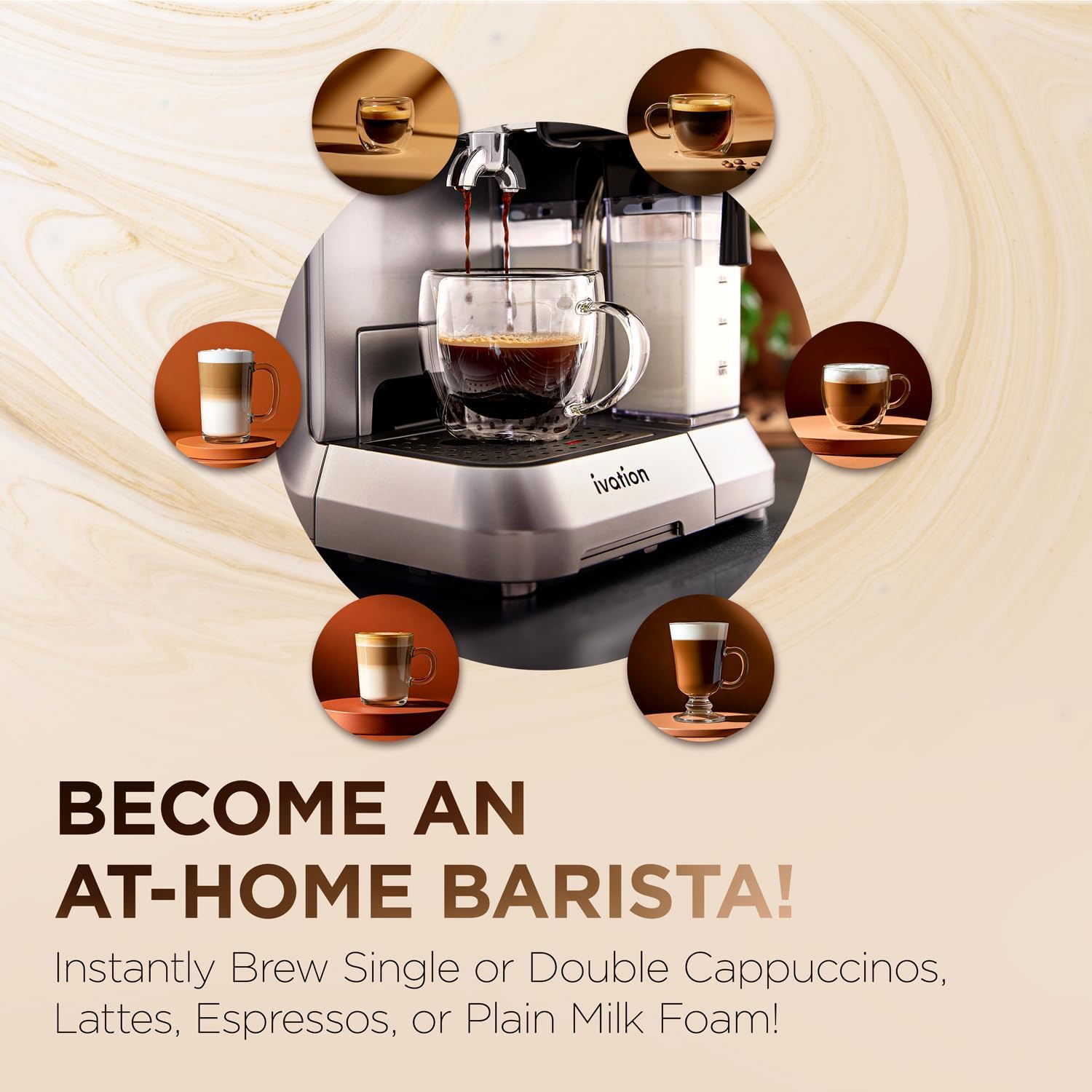 Ivation Espresso & Cappuccino Maker w/Milk Frother | 58mm | Coffee Machine for Home | Single & Double Shots | Espresso, Cappuccino, Latte, & Froth | Auto-Clean & Descale - Detachable Milk Reservoir
