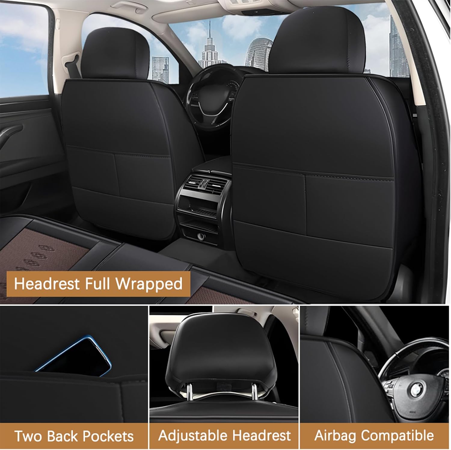 Leather Seat Covers for Mazda CX-50 Hybrid 2025,Premium Car Seat Covers Front Set,Waterproof Car Seat Protectors with Airbag,Comfort Interior Cover Seats for Cars(Black+Brown)