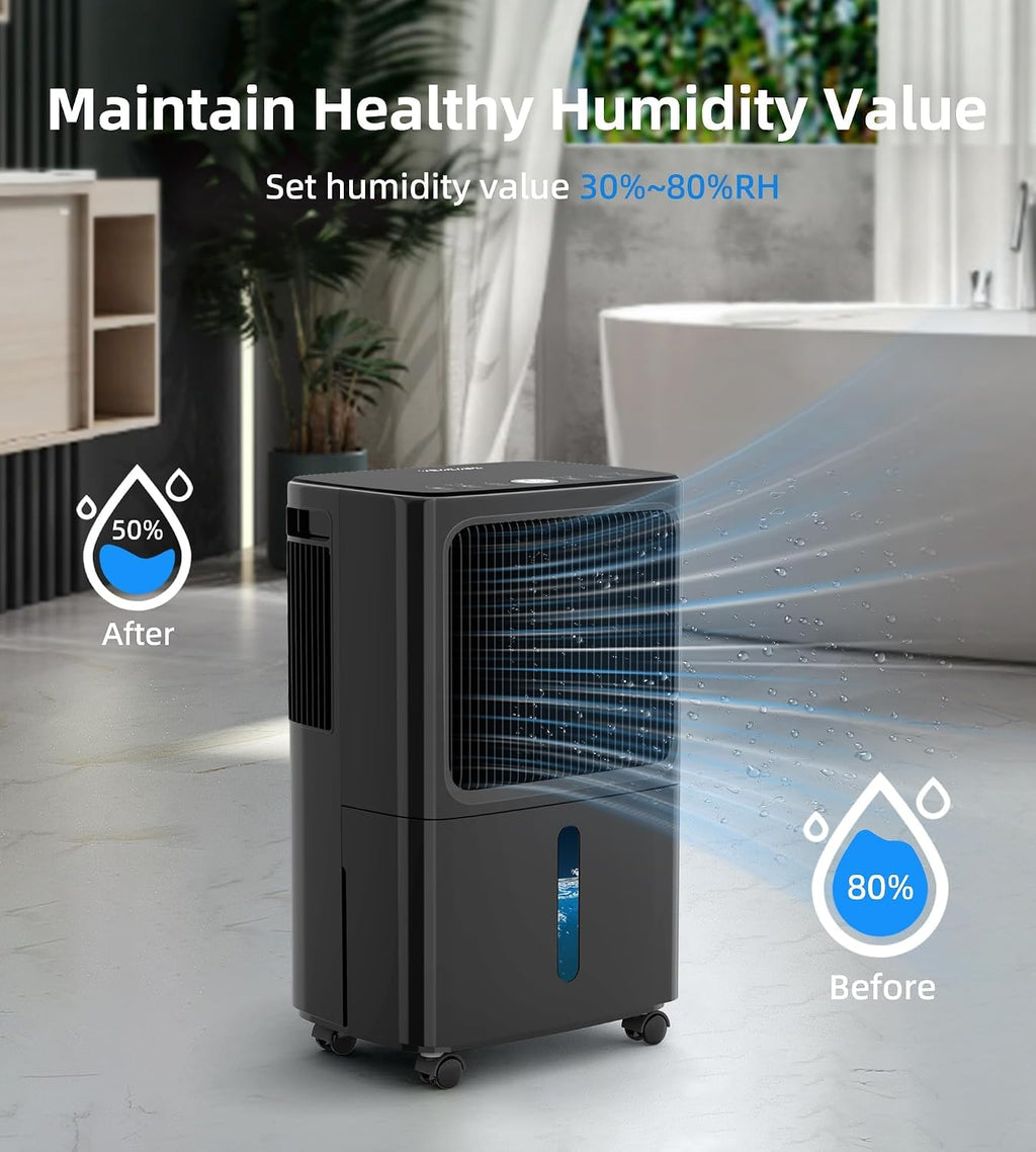 2500 Sq.Ft Dehumidifiers for Home with Drain Hose Max 34 Pints, VEAGASO Dehumidifier for Basement, Bathroom, Bedroom, Three Modes, Intelligent Humidity Control, Dry Clothes, 24HR Timer (BLACK)