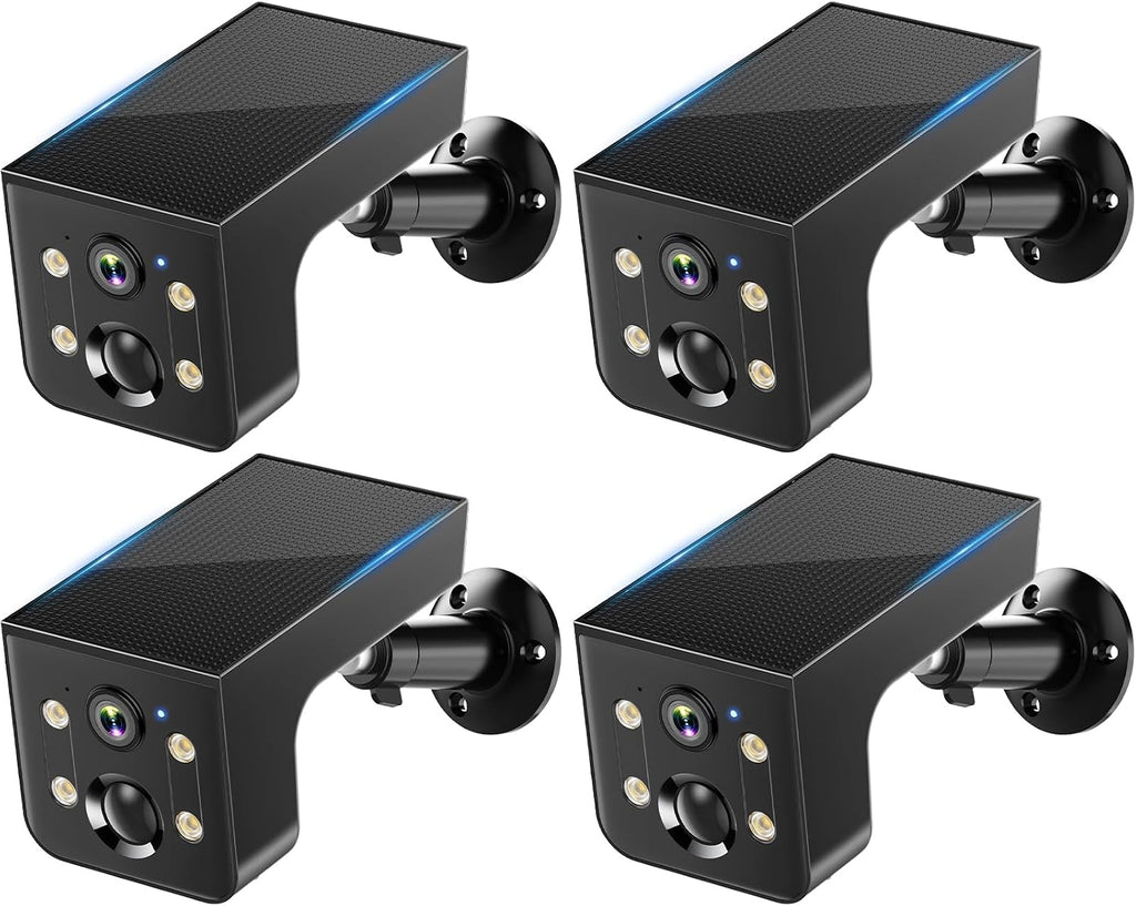 Thybro Solar Outdoor Wireless Camera 4 PCS - 2K HD, AI Motion Detection, Easy Setup, WiFi, Color Night,Outdoor Surveillance for Yard & Driveway, Black