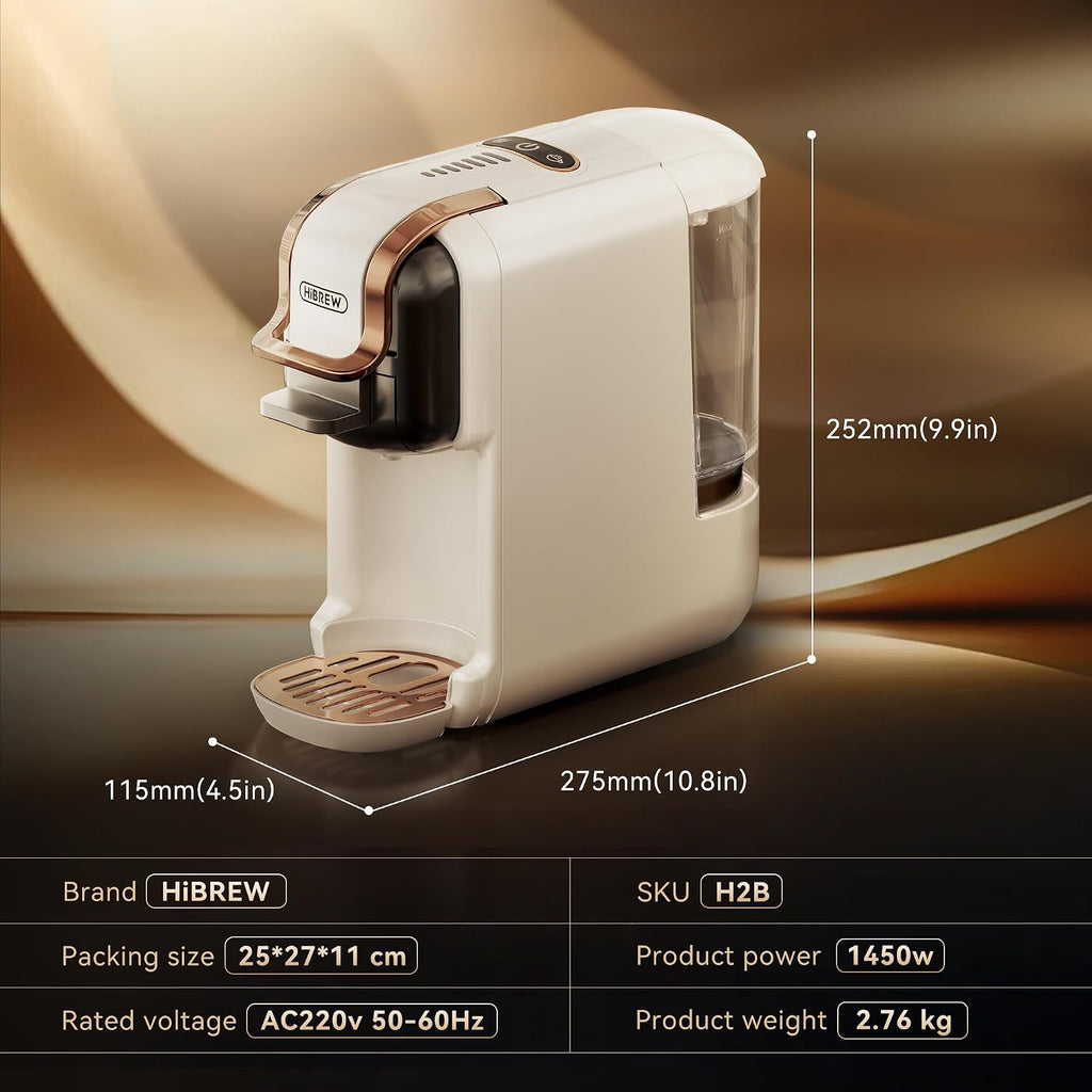 HIBREW H2B 5-in-1 Pod Coffee Maker - Compatible With 4 Coffee Capsule as Well as Espresso Powder, Makes Iced Coffee, Espresso, Cappuccino, Long Black. Hotel Kitchen Coffee Machine