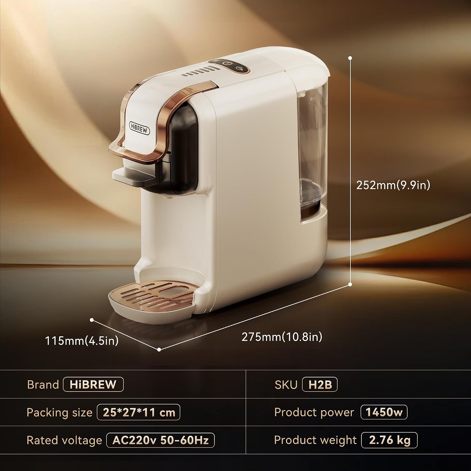HIBREW H2B 5-in-1 Pod Coffee Maker - Compatible With 4 Coffee Capsule as Well as Espresso Powder, Makes Iced Coffee, Espresso, Cappuccino, Long Black. Hotel Kitchen Coffee Machine