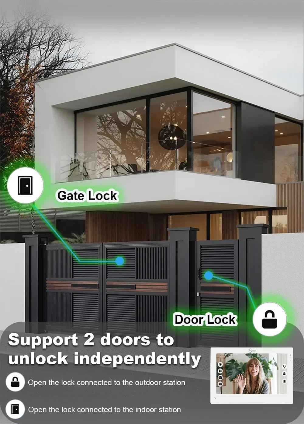 Ring Doorbell Wired,1080P Doorbell Camera(B),Indoor Outdoor Camera,10 Inch Monitor (W) Ring Video Doorbell with Night Vision,Dual-Way Intercom for Villa House Office Apartment (2 Bell +1 Screen)