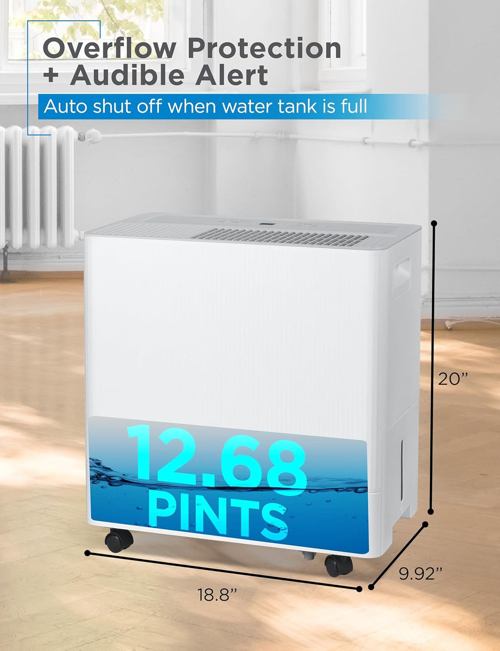 BLACK+DECKER 50-Pint Portable Dehumidifier with Built-in Pump, Dehumidifier with Pump for up to 4500 Sq. Ft., For Home and Large Spaces, Removable Bucket and Drain Hoses Included, BD50PMWSA, White
