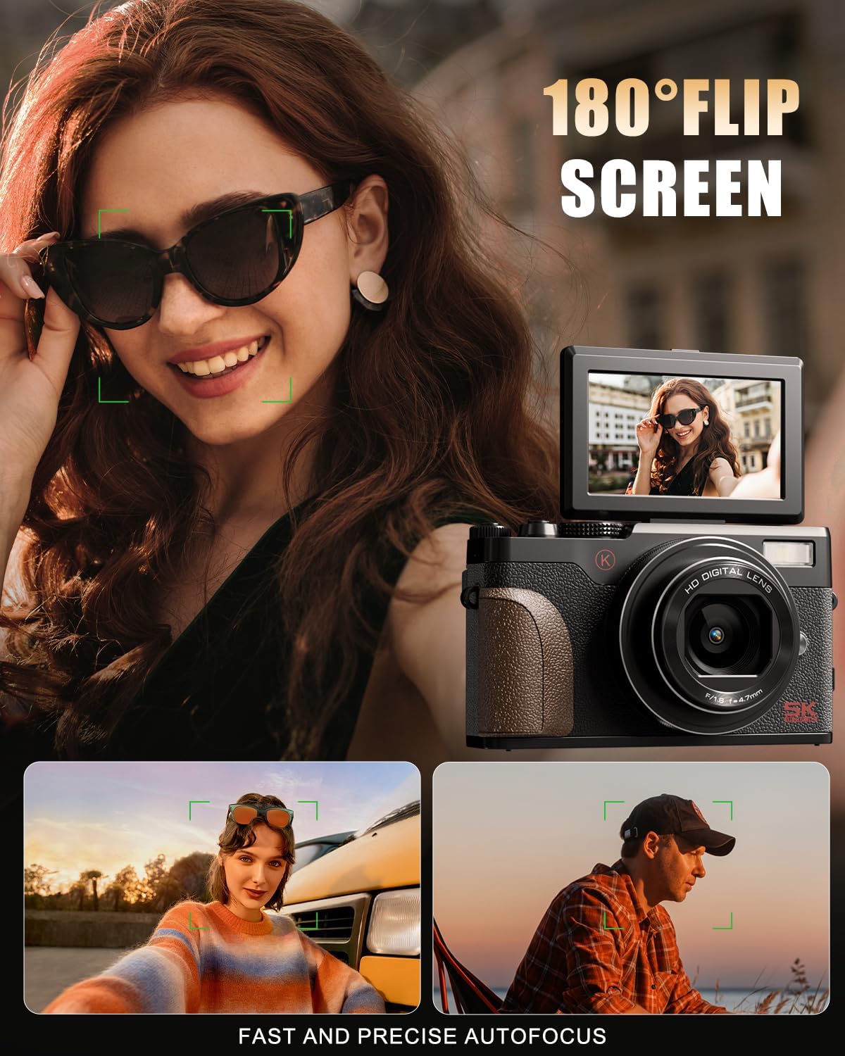 NBD 5K 64MP Digital Camera for Photography with 18X Zoom,2026 Upgraded Autofocus Vlogging Camera,Point and Shoot Digital Cameras with 2 Batteries,64GB TF Card,Flash, Anti-Shake(Black)