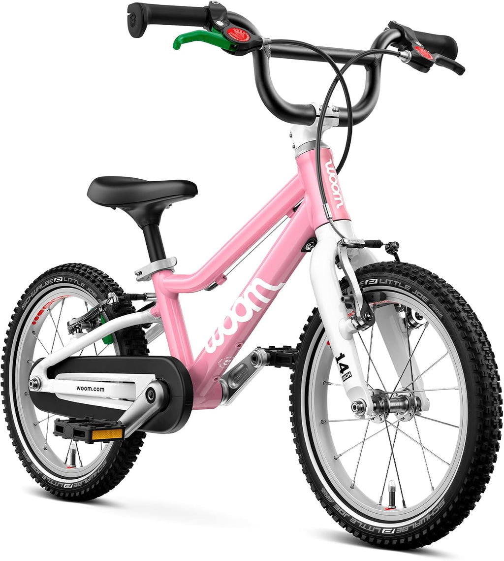 woom GO 2 Bicycle for Children 3 to 4.5 Years Old, 14-Inch Lightweight Bike with Handbrake, Steering Limiter & Chainguard for Boys & Girls