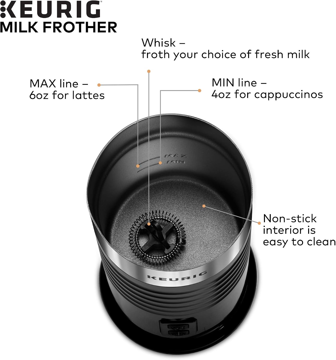 Keurig K-Elite Brushed Slate Single Serve Coffee Maker Milk Frother for Hot and Cold Milk Foam