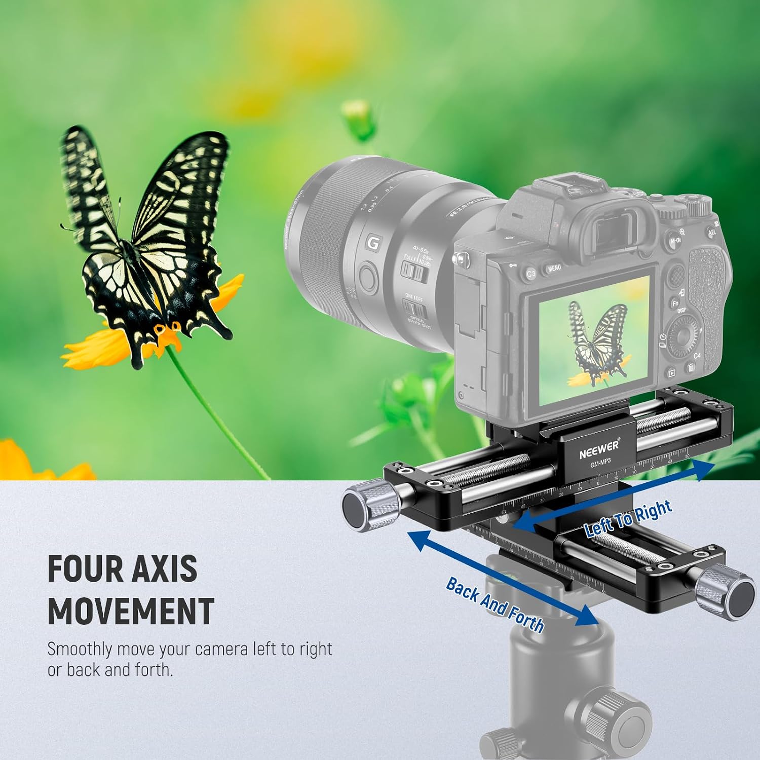 NEEWER Macro Rail Slider, 4 Axis 360° Rotating Aluminum Alloy Focusing Rail with Arca Type Quick Release Plate 1/4' Screw for Camera Camcorder Tripod Heads Macro Photography Closeups Filming, GM-MP3