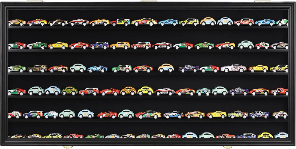 DisplayGifts Toy Minifigures Miniatures Display Case Frame Wall Cabinet Stand 200 Toys Dust Protection Black