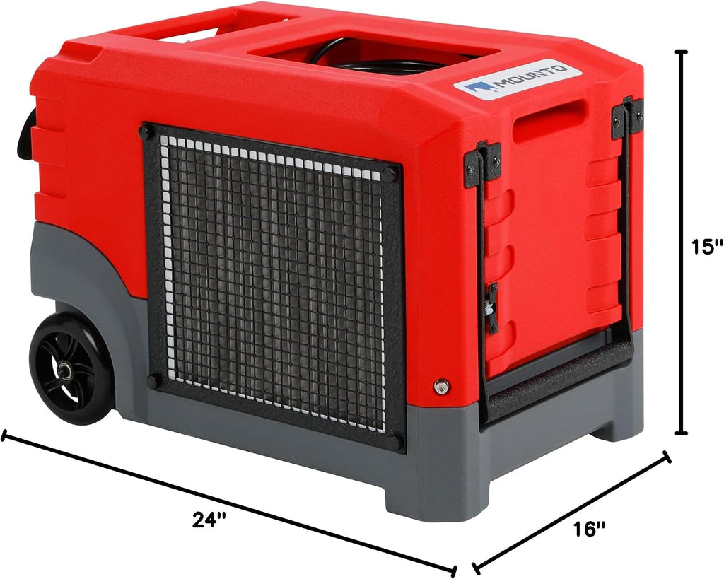 Mounto MOUNTO 268Pints LGR Commercial Compact Dehumidifier with Pump and Drain Hose, LGR Portable Dehumidifier with wheels for Home, Basements, Garages, and Job Sites (Red)