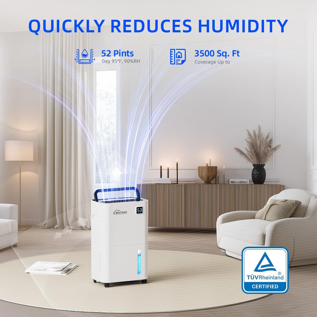 50 Pints Dehumidifier for Basement with Drain Hose - Quiet Smart Operation with 3 Modes, 24HR Timer - Ideal for Home Bedroom, Bathroom, Small to Large Rooms