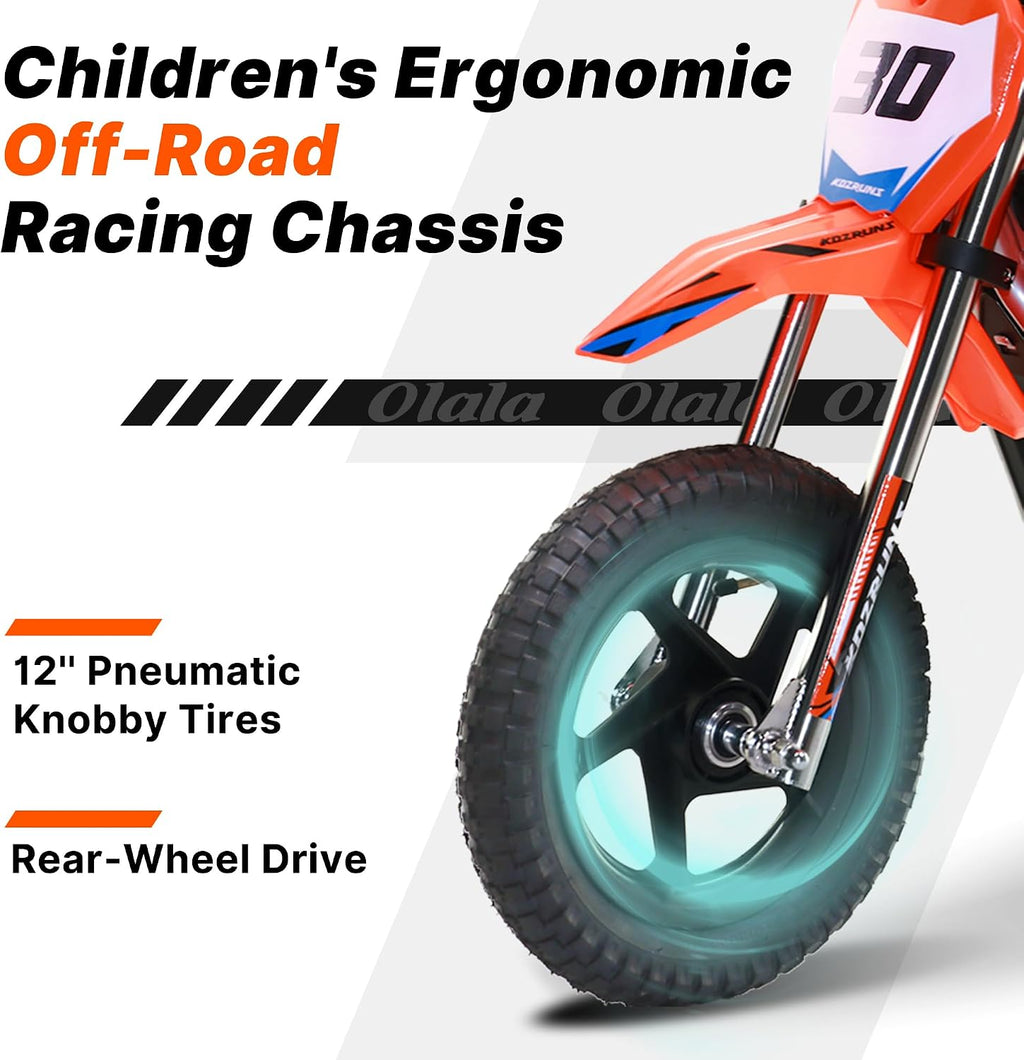 OLALA Electric Dirt Bike for Kids 3-5, 12' Electric Motorcycle with 200W Motor, 2-Speed Safety Mode, Beginner Dirt Bike with Disc Brake, Outdoor Ride On Toy Gift, Orange
