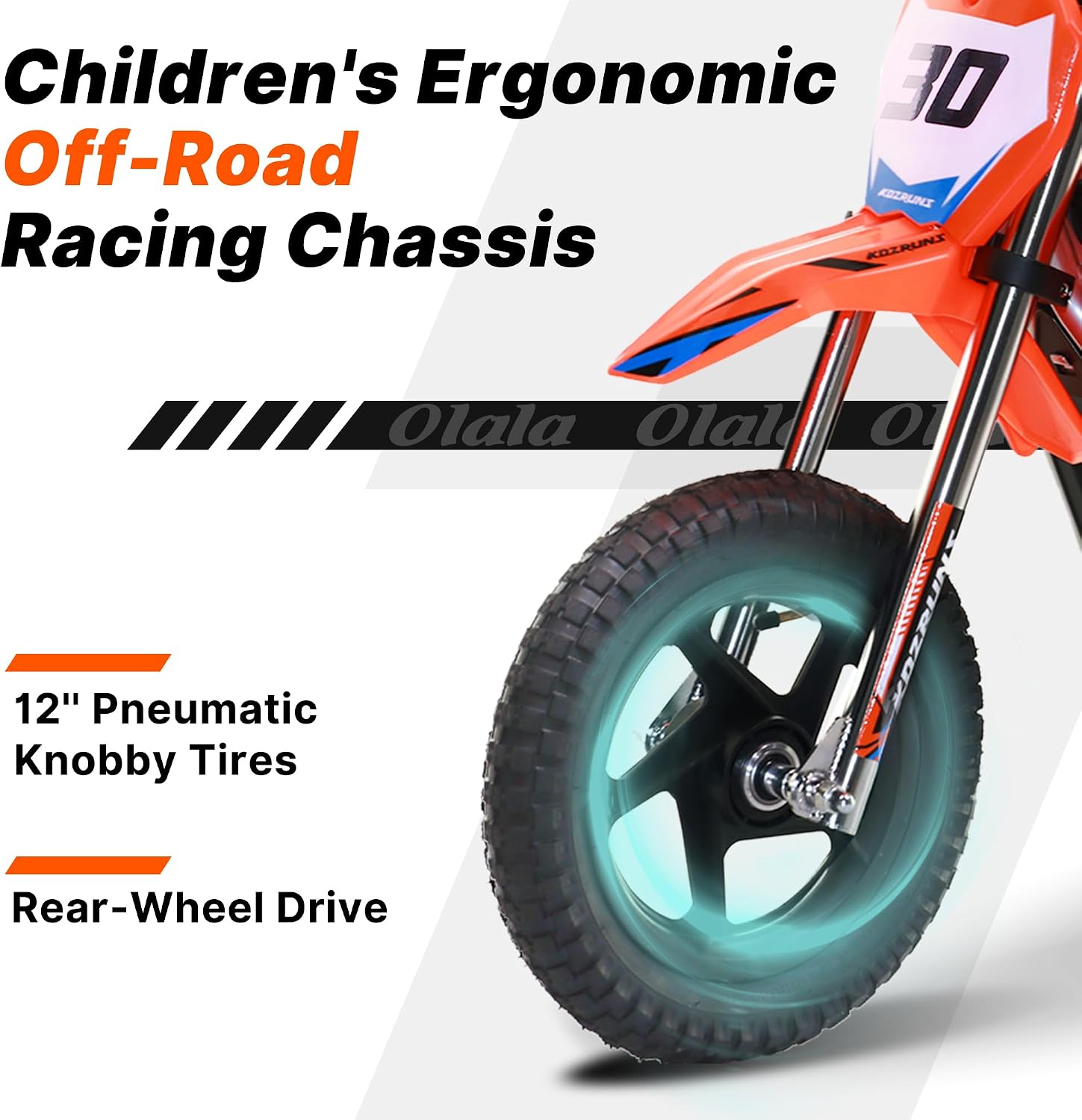 OLALA Electric Dirt Bike for Kids 3-5, 12' Electric Motorcycle with 200W Motor, 2-Speed Safety Mode, Beginner Dirt Bike with Disc Brake, Outdoor Ride On Toy Gift, Orange