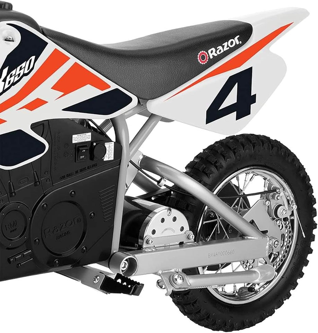 Razor MX650 Dirt Rocket Bike Electric Ride-On for Ages 16+, 220 lb Max Weight, Orange – 36V Battery, Up to 17 Mph, 40-Min Run Time, Twist-Grip Throttle, 16' Front and 14' Rear Pneumatic Tires