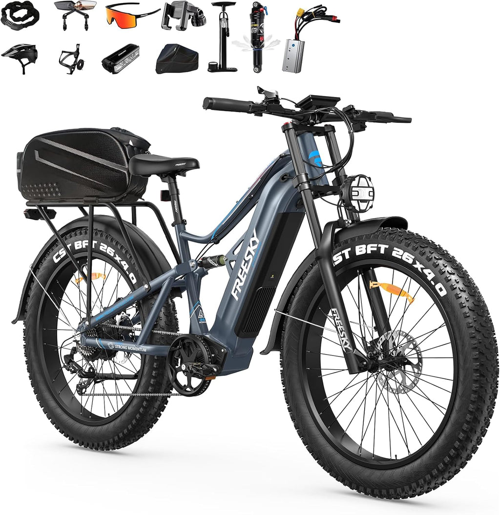 FREESKY 3500W BAFANG Motor Electric Bike for Adults, 48V 35Ah Samsung Cells Battery Ebike 140 Miles, 38+MPH, 26' Fat Tire Dirt All-Terrain Mountain E Bike, Full Suspension, UL 2849 Certified by TÜV