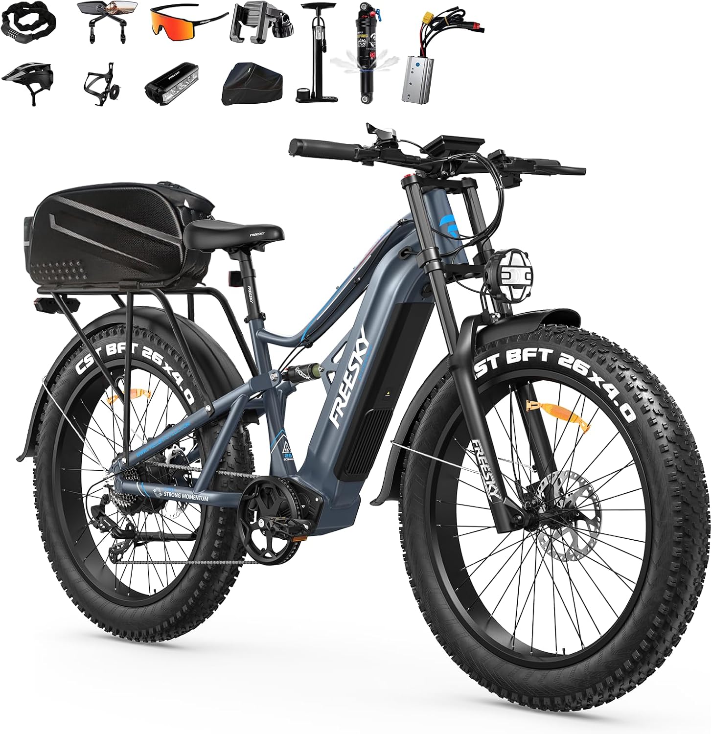 FREESKY 3500W BAFANG Motor Electric Bike for Adults, 48V 35Ah Samsung Cells Battery Ebike 140 Miles, 38+MPH, 26' Fat Tire Dirt All-Terrain Mountain E Bike, Full Suspension, UL 2849 Certified by TÜV