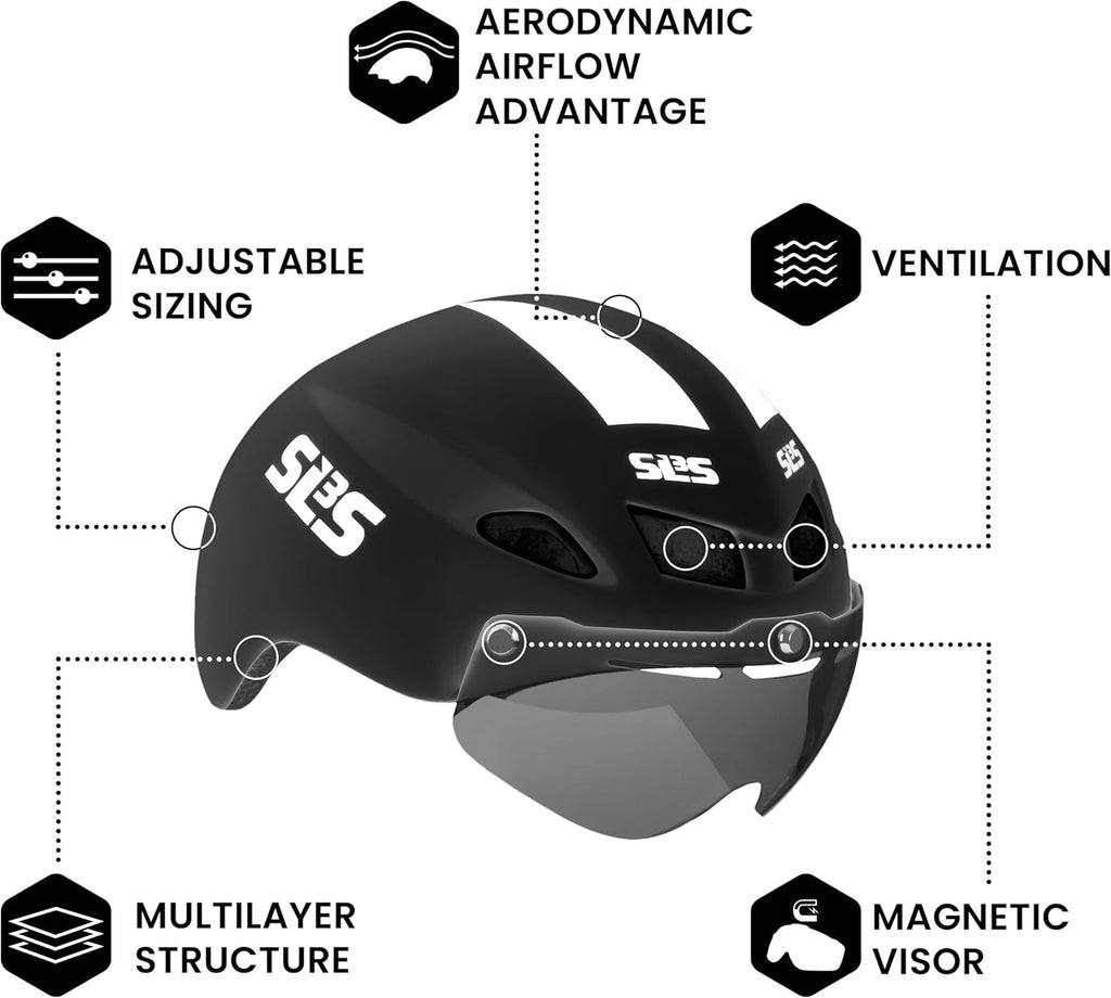 SLS3 Triathlon Helmet - Aero Bike Helmet with Removable Shield Visor Time Trial TT - Lightweight Aero Helmet Triathlon Road Cycling Helmets Men/Women - One Size 22-24 Inches