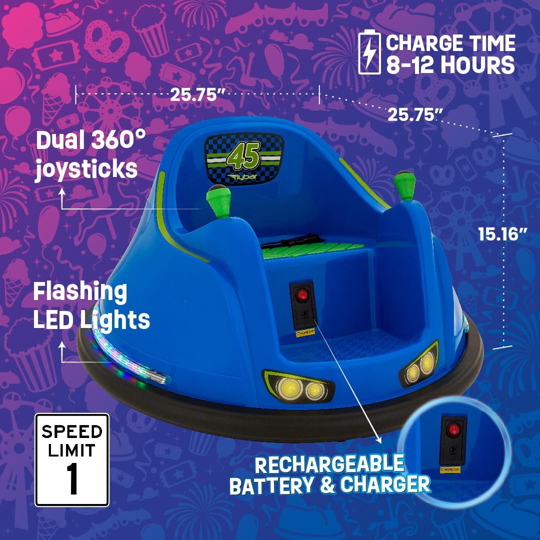 Flybar FunPark Electric Bumper Car 6V for Toddlers, Kids, Baby Ride On Toys, Ages 1.5-4 Years, LED Lights, 360 Degree Spin, Supports up to 66 pounds (No Remote)