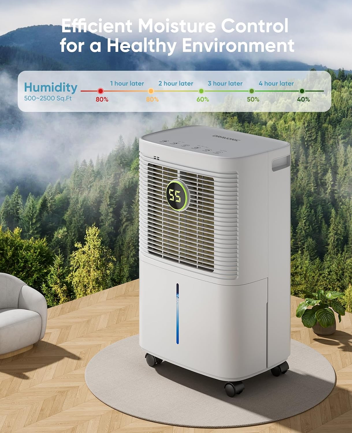 34 Pint Dehumidifiers for Home, Basement, Bedroom, Bathroom, 2500 Sq.ft Dehumidifier with Drain Hose, Smart Humidity Control & Display, 3 Operation Modes, 24H Timer, Child Lock (White)