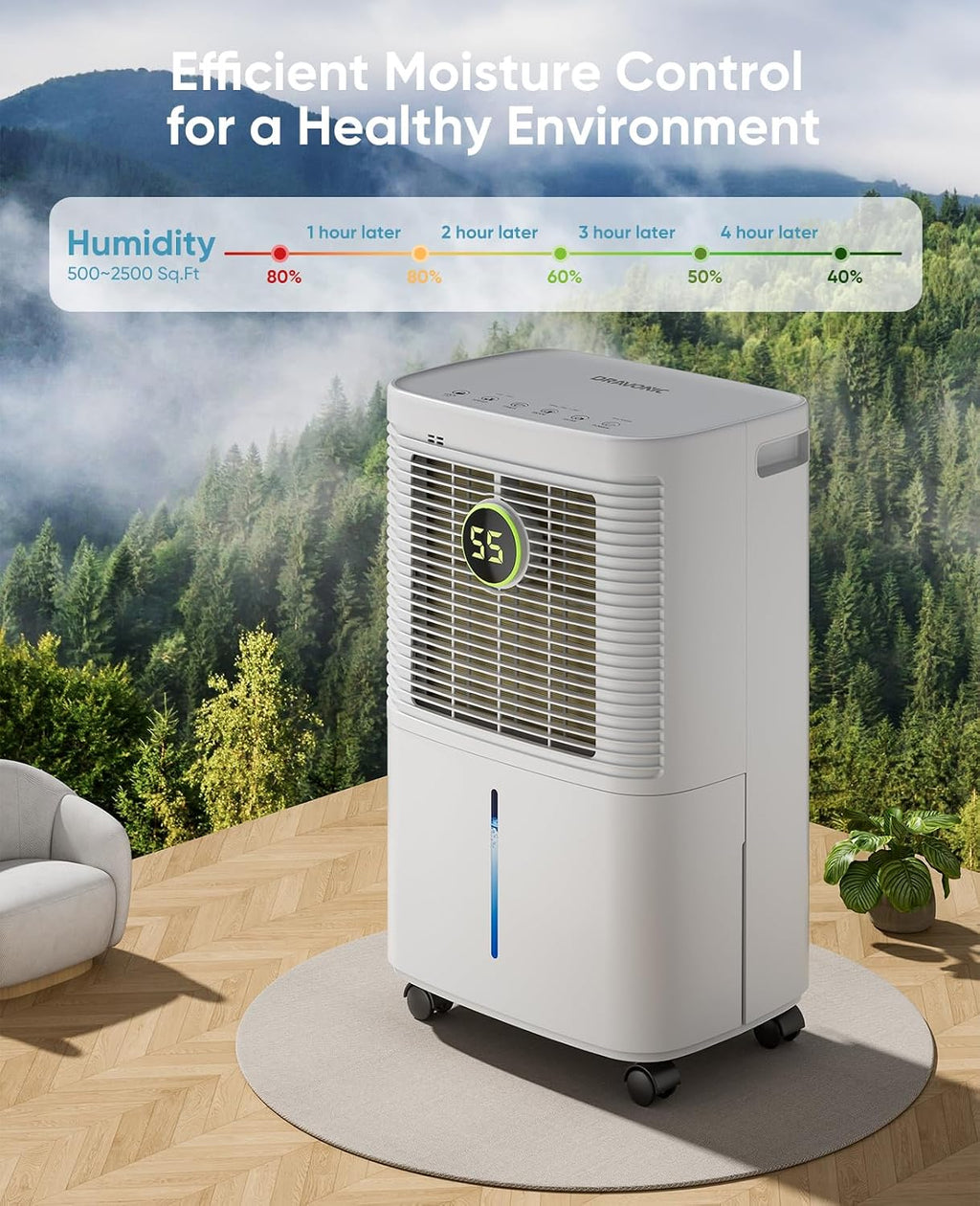 34 Pints Dehumidifier for Basement and Home, Quiet 3-Mode Operation with Continuous Drain Hose, 0.5 Gal Tank, Auto Defrost and 24H Timer for Bedrooms and Bathrooms (Off-White)