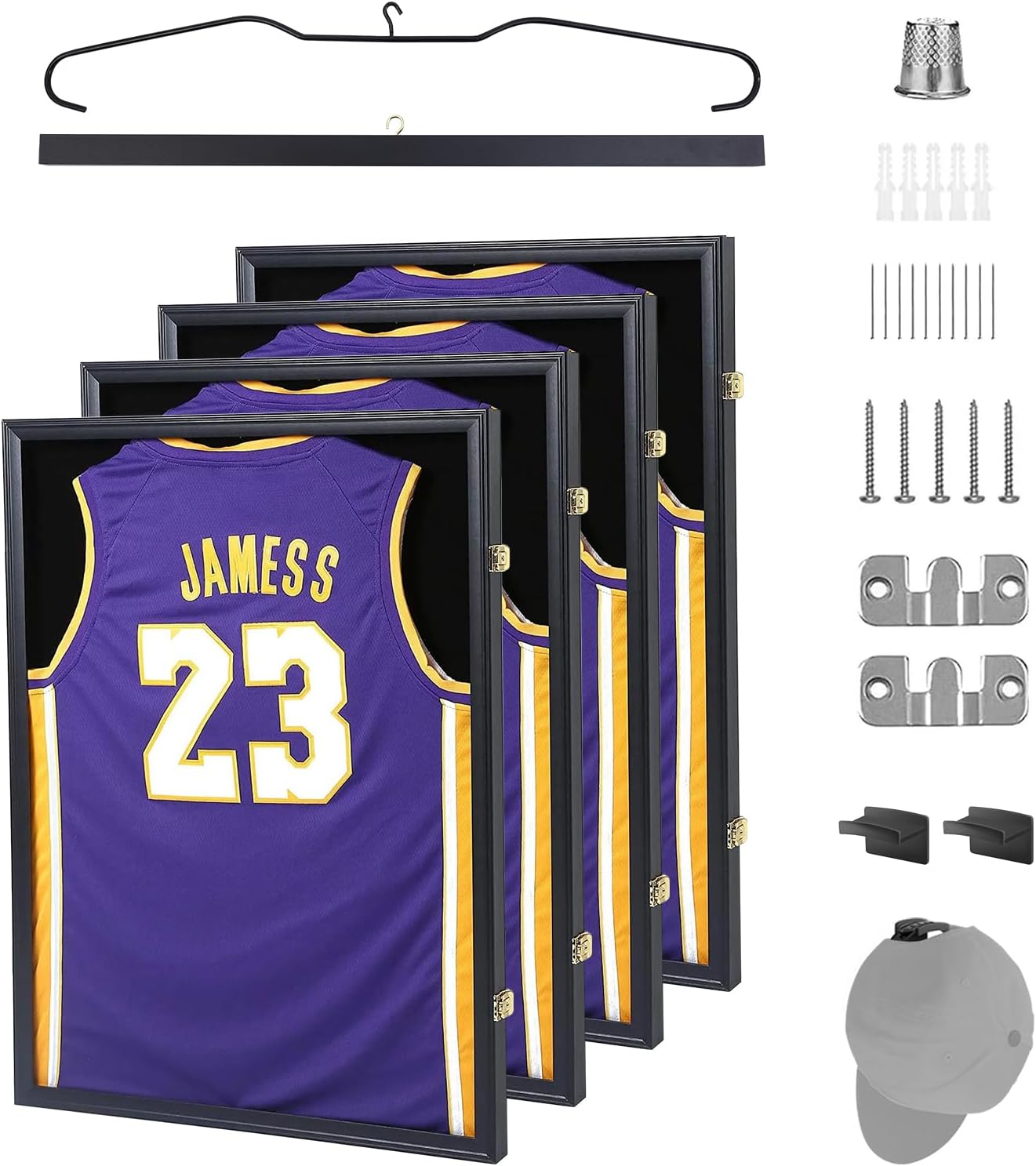Nice C Jersey Frame Display Case, Jersey Shadow Box Display Case, Football Jersey Display Case, with 98% UV Protection, Hangers, Valet Pinboard, Acrylic, Basketball (Rectangular Four Piece)