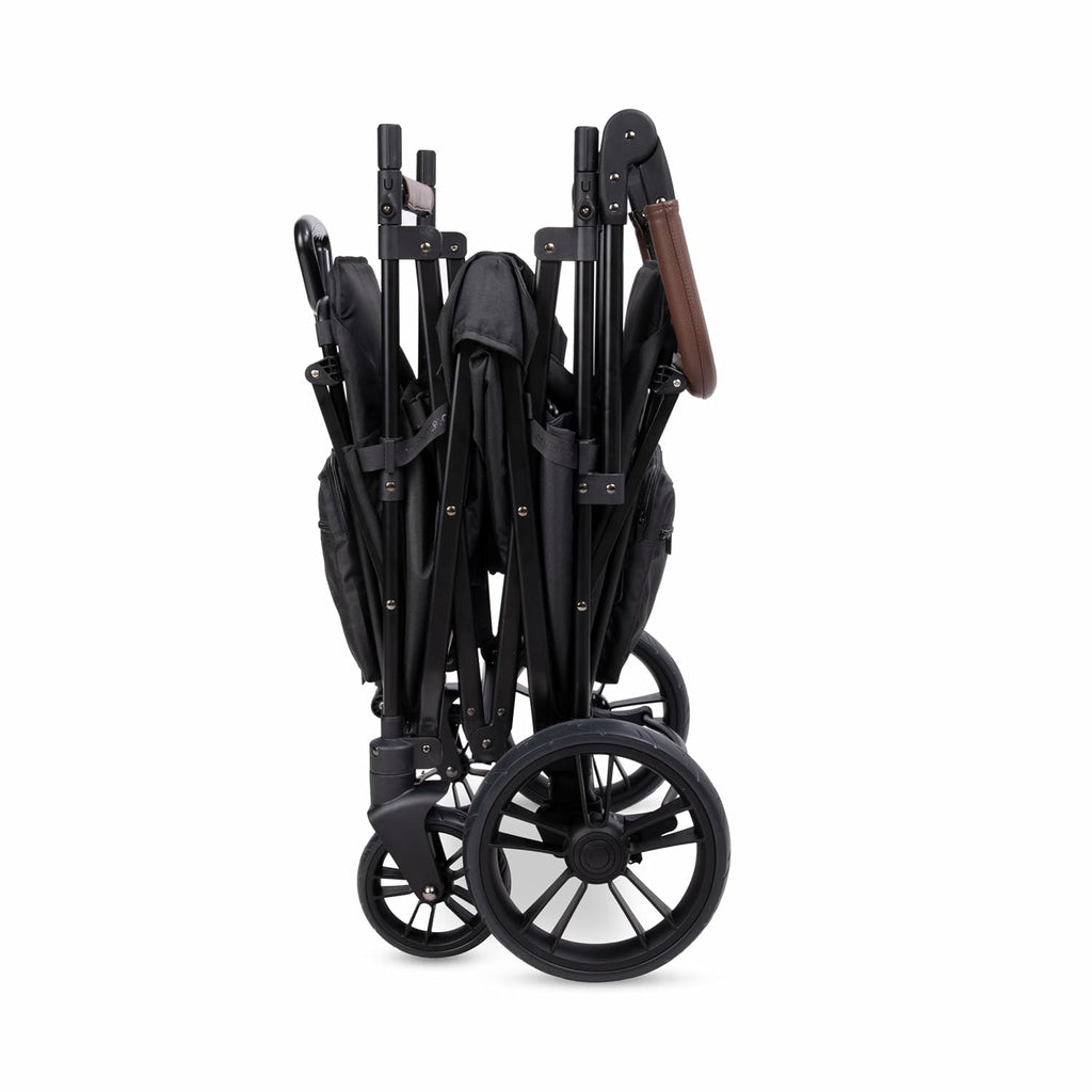 WONDERFOLD X2R Rev Stroller Wagon (2 Seater) - Collapsible Stroller Wagon with 5-Point Seatbelt Harnesses, Reclining Seats & Footwells, Black
