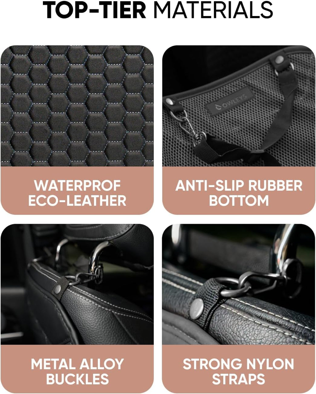 Owleys Kick Mat Back Seat Protector - Car Back Seat Cover for Kids Feet - Waterproof & Sturdy Protector for Upholstery from Dirt, Mud, Scratches and Stain (Black Set)