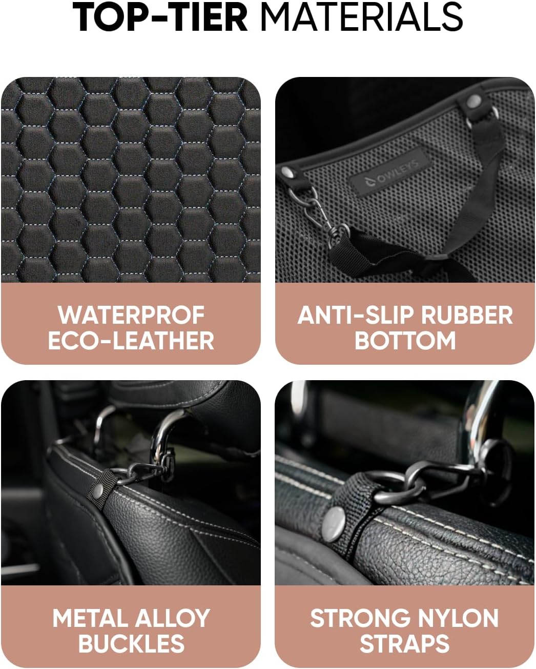 Owleys Kick Mat Back Seat Protector - Car Back Seat Cover for Kids Feet - Waterproof & Sturdy Protector for Upholstery from Dirt, Mud, Scratches and Stain (Black Set)