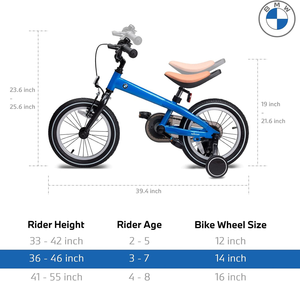 RASTAR BMW 14 Inch Toddler Bike with Training Wheels for Boys and Girls Age 3-7, a Valuable Outdoor Gift of Kids Light Weight Bicycle for Children 3 4 5 6 7 Years Old, Cordoba Blue