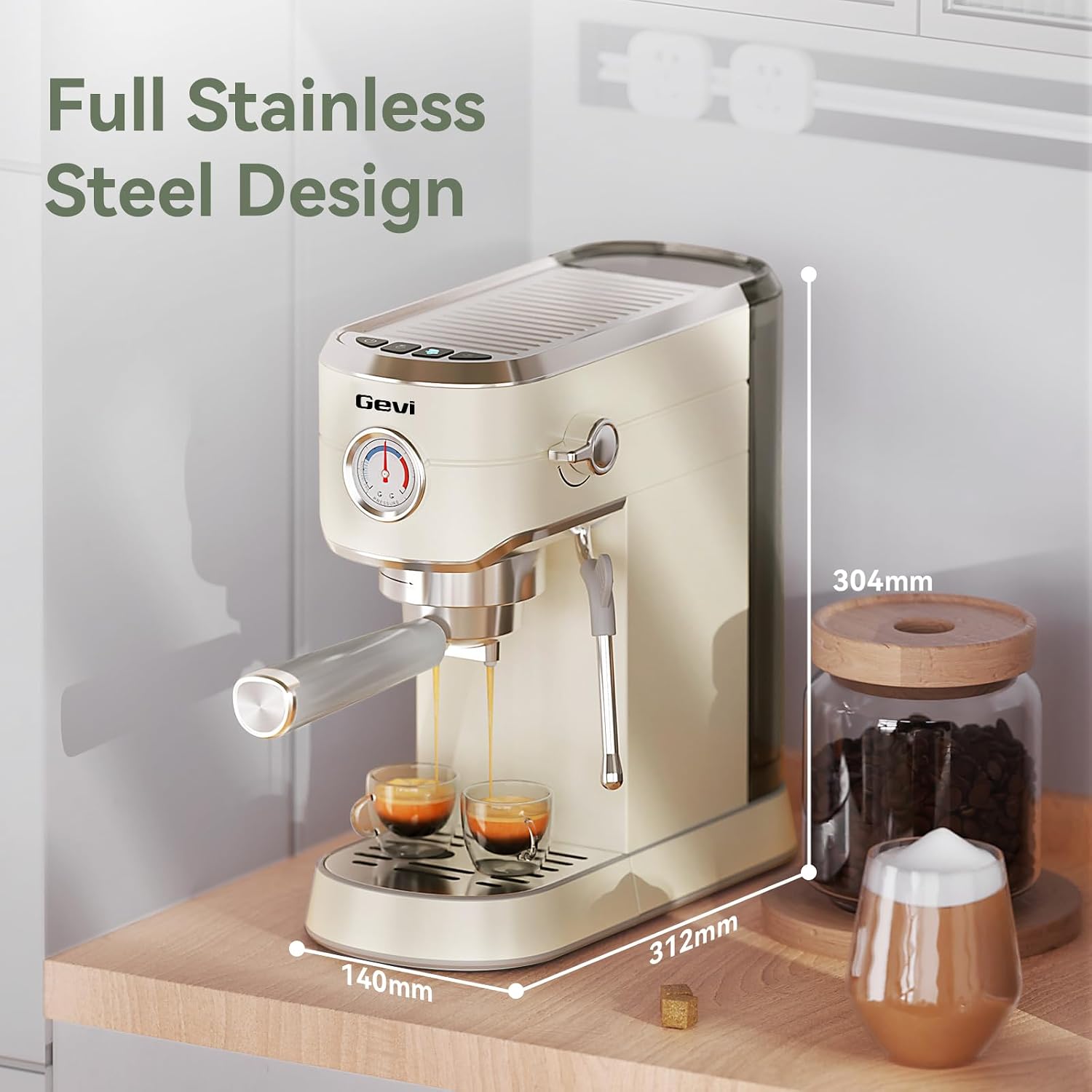 Gevi Commercial Espresso and Coffee Makers, Professional Espresso Maker Latte Machine with Milk Frother, Stainless Steel Expresso Coffee Machines for Home, Compact Cappuccino Machine, Great Gift