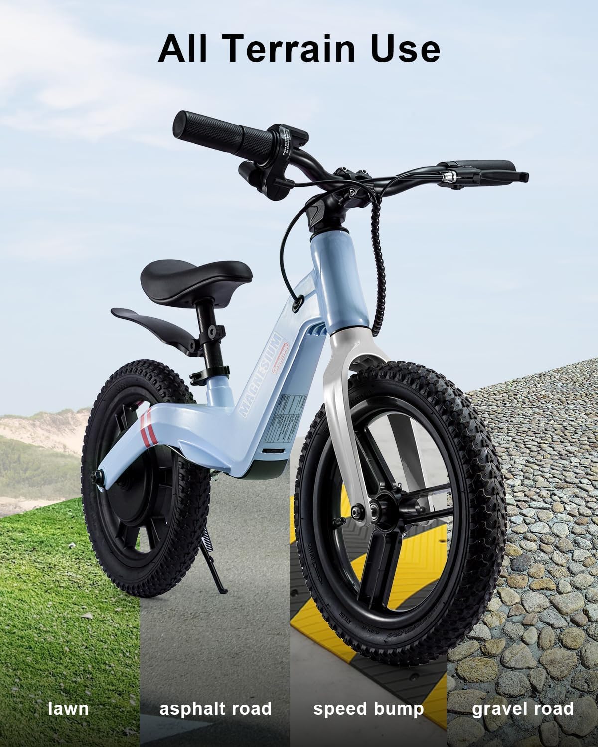 GROWNEER Electric Balance Bike for Kids, 12/14 Inch Tires, Ages 3-6, Lightweight Magnesium Alloy Frame, 3 Speed Settings(3.1/6.2/9.3 MPH), Light-up Front Tire & Adjustable Seat, Toddler Electric Bike