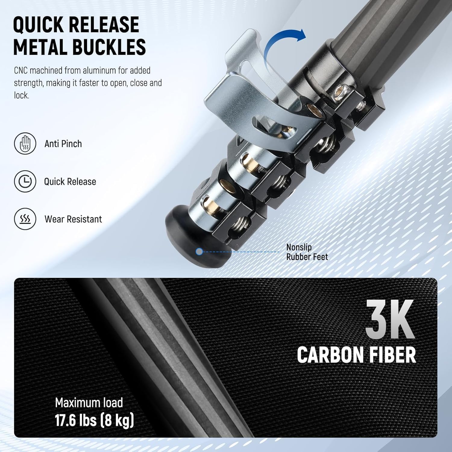 NEEWER 60.4' Travel Tripod Carbon Fiber with Detachable Damped Fluid Head, Lightweight Video Camera Stand with Metal Quick Flip Buckle, Arca Type QR Plate Compatible with PD, LT37