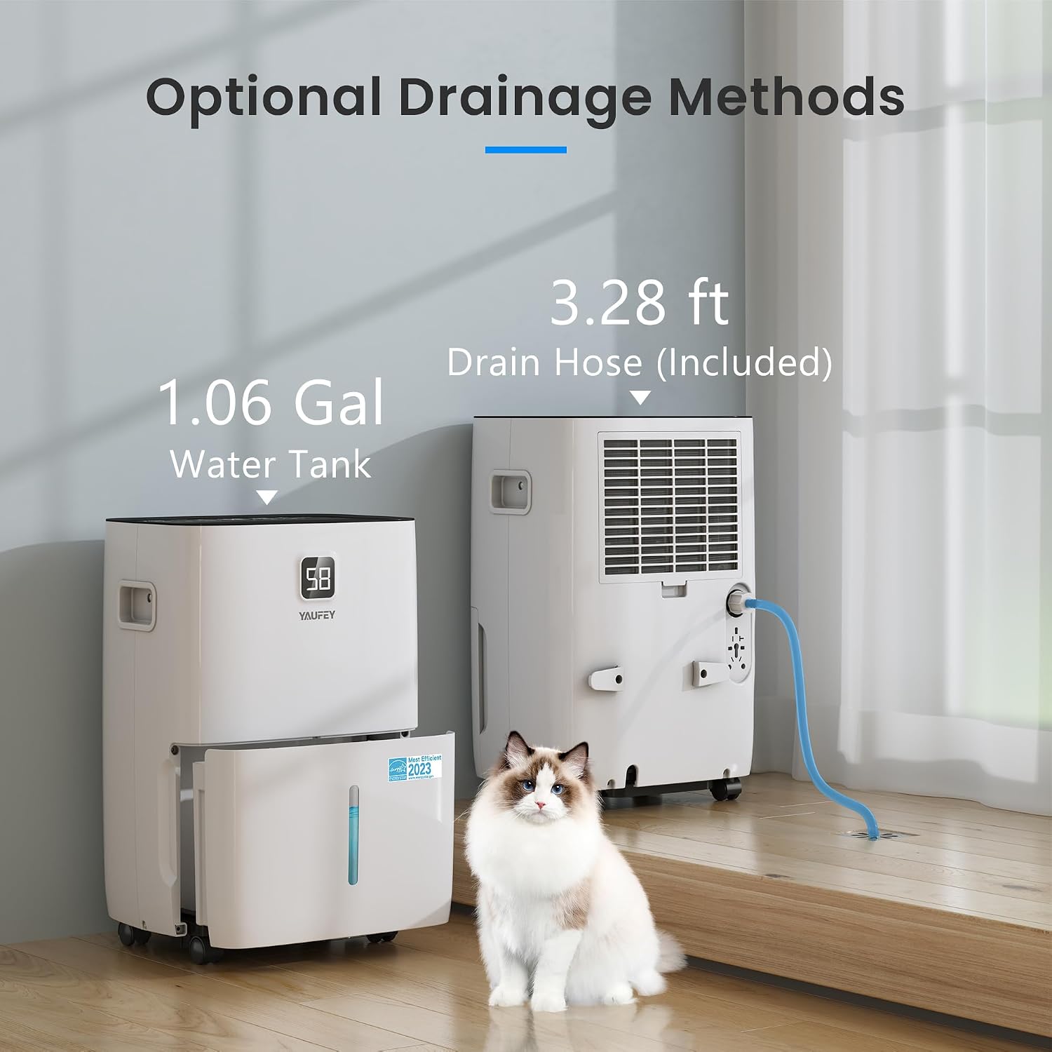 Yaufey 5000 Sq. Ft. Energy Star Certified Dehumidifier, Max 80 Pints Dehumidifier for Basement with Drain Hose, Smart Compressor with Intelligent Humidity Control, Dehumidifiers for Home Bedroom
