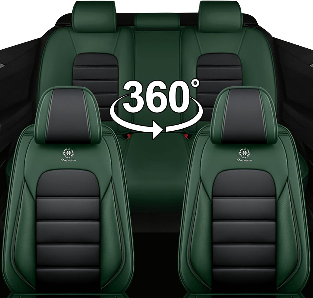 Car Seat Covers for Chevrolet Chevy Avalanche 2007-2013, Leather Auto Seat Cover Luxury Cushions Waterproof Seat Protectors (Black&Green,Front Set)