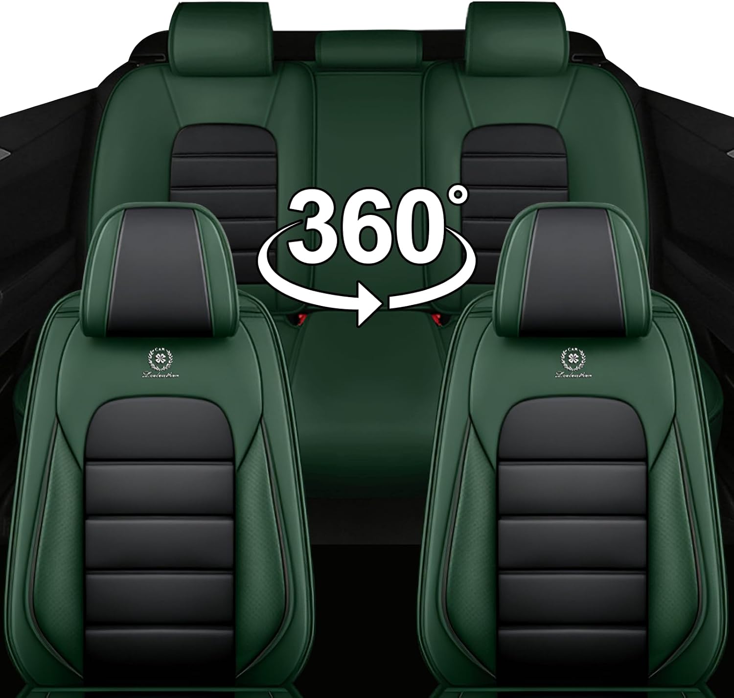 Car Seat Covers for Chevrolet Chevy Avalanche 2007-2013, Leather Auto Seat Cover Luxury Cushions Waterproof Seat Protectors (Black&Green,Front Set)