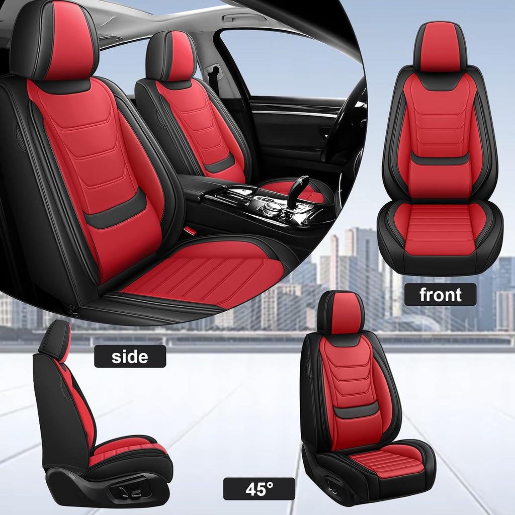 DHAEY Car Seat Covers for Buick Encore GX 2020-2026, Family Seat Covers, Nappa Leather, Wear-Resistant, Anti-Slip, Waterproof, 5PCS Full Set, Black Red