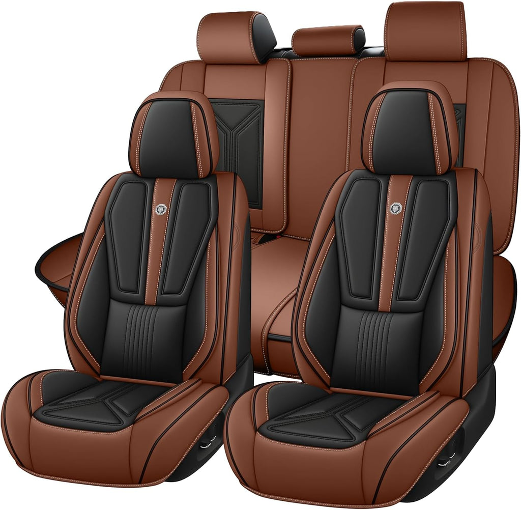 Arazi Car Seat Covers Full Set for Toyota Prius 2001-2025, Nappa Leather Seat Cover Full Coverage Waterproof Seat Protector (Black&Brown,5 Seats Standard)