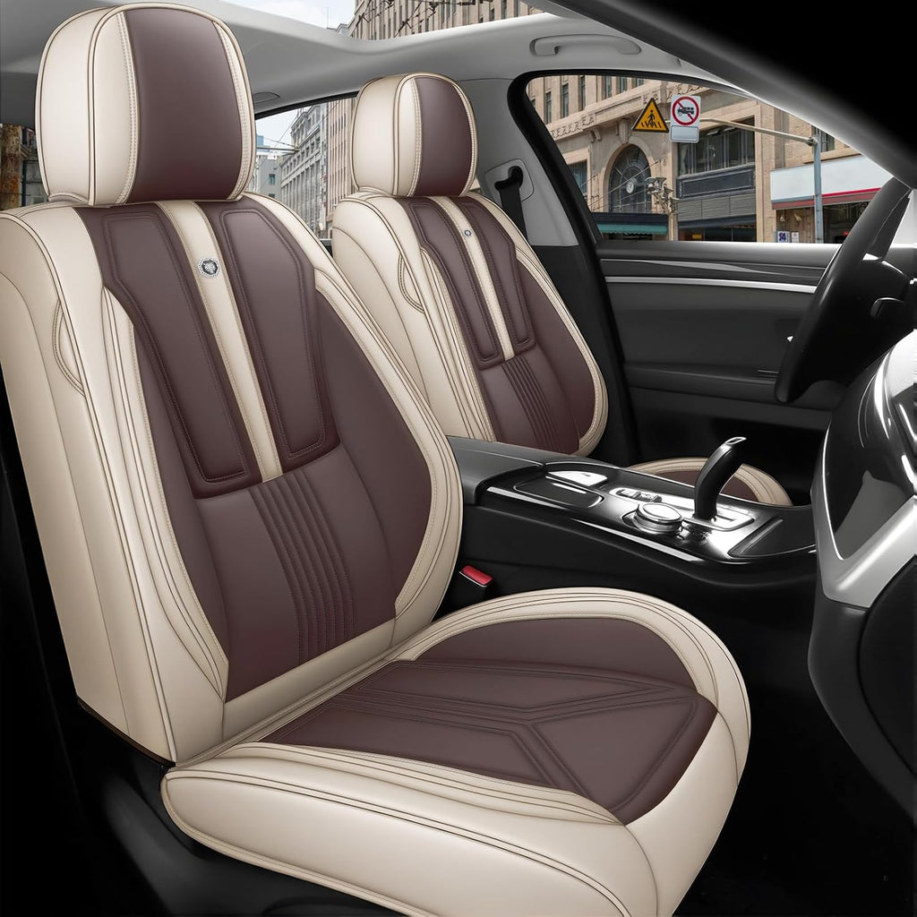 Arazi Car Seat Covers Full Set for Toyota Prius 2001-2025, Nappa Leather Seat Cover Full Coverage Waterproof Seat Protector (Beige&Brown,5 Seats Standard)