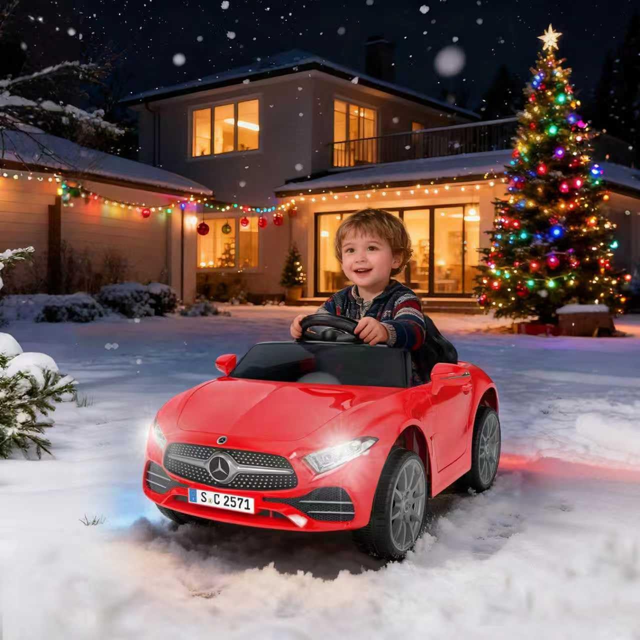 12V Kids Ride On Car with 2.4G Remote Control,Battery Powered Electric Car Ride On Vehicle Double Doors, Safety Belt,LED Light (SC-Red)