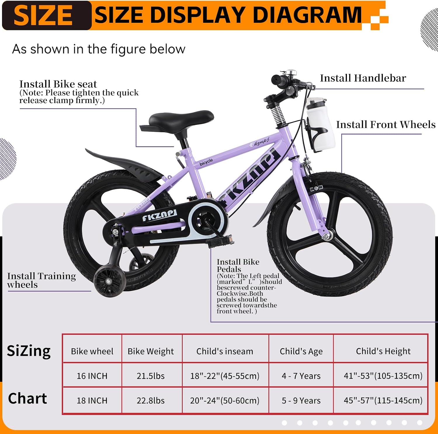 Kids Bike 16/18 Inch – High Carbon Steel Frame, Magnesium Alloy Wheels, Training Wheels with Night Glow, Adjustable Seat, Water Bottle – Girls & Boys Bicycle Ages 3-8