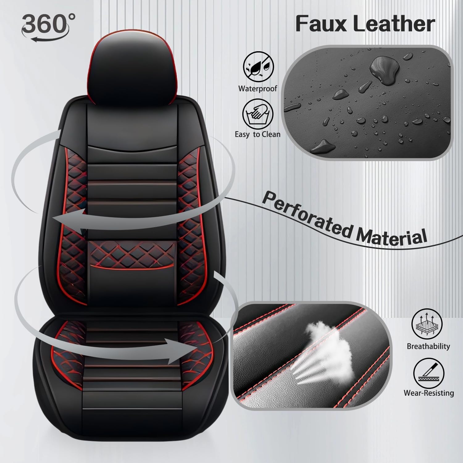 Front Seat Covers for Jeep Grand Cherokee 2011-2024 2025 2026,2 PCs Luxury Leather Car Seat Cover Waterproof Seat Protectors,Breathable Vehicle Seat Cover Airbag Compatible Cushion(Red Black, Pillows)