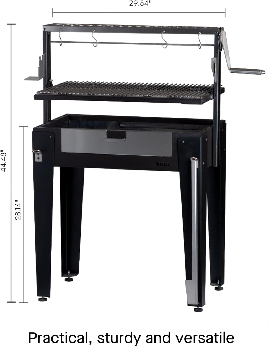 Charcoal Grill Maiten - Freestanding Santa Maria Barbecue, Adjustable Height, Detachable Front Cover, 22 lbs Capacity - Ideal for Camping