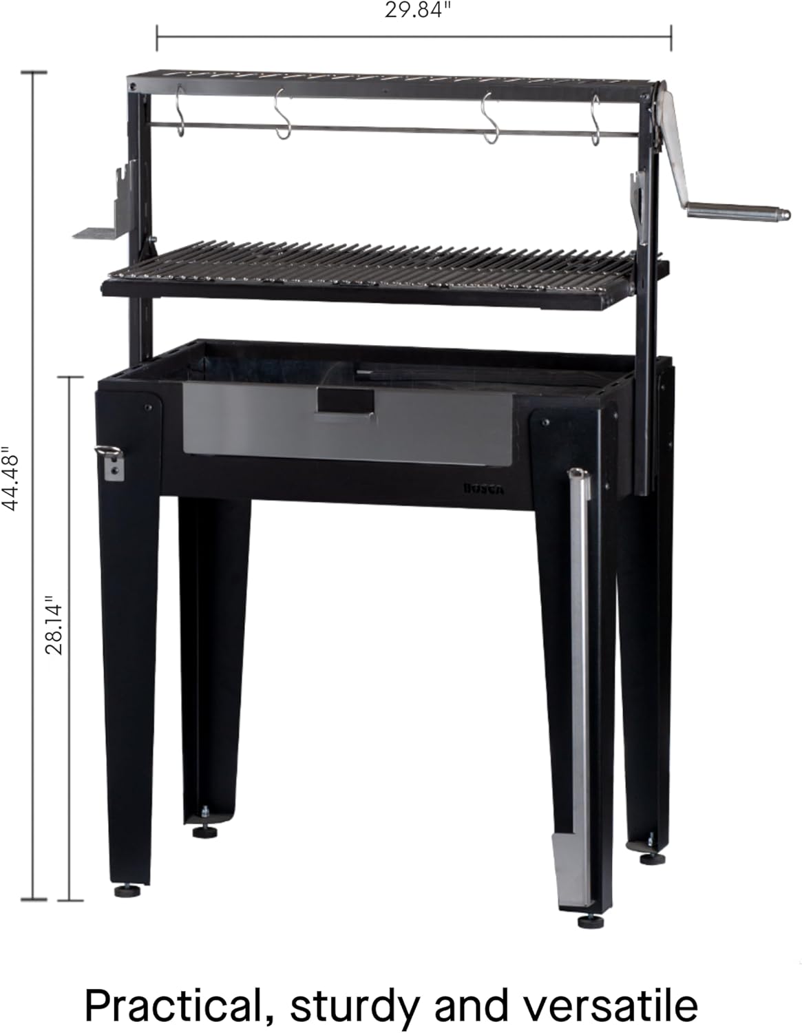 Charcoal Grill Maiten - Freestanding Santa Maria Barbecue, Adjustable Height, Detachable Front Cover, 22 lbs Capacity - Ideal for Camping
